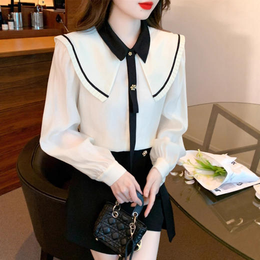 娃娃领长袖衬衫女春秋2025新款设计感小众打底衫高端气质雪纺上衣 商品图3