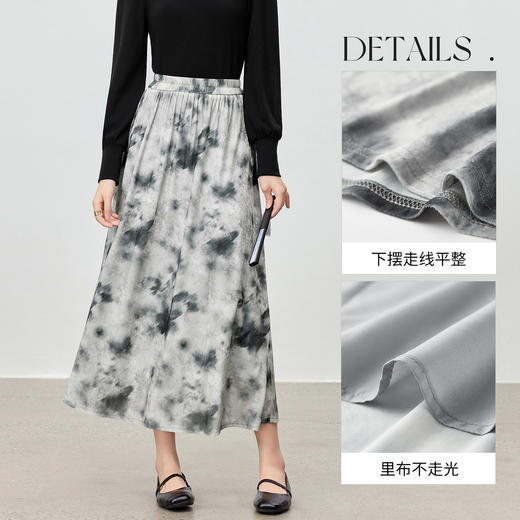 【内购】【晕染印花】优雅通勤松紧腰宽松遮肉显瘦丝绒伞裙半身裙-Q53QG3502 商品图3