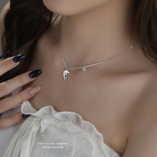 【白贝海豚】S999纯银微镶锆石项链【YXS-A2666】 商品图2