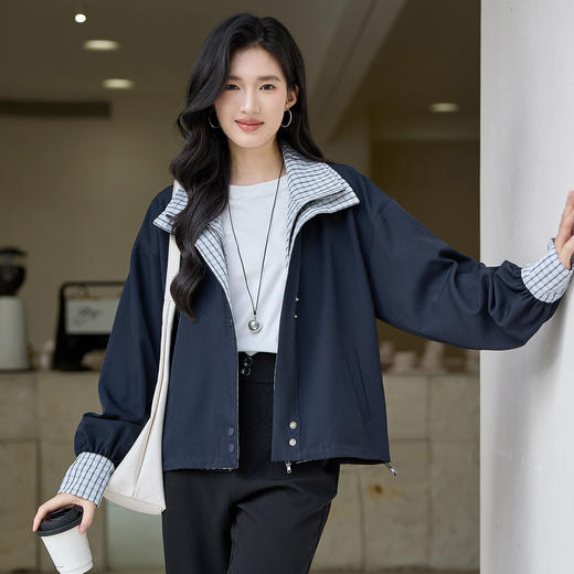 奢姿大码女装2025秋季时尚格纹拼接外套胖妹妹气质休闲层次感上衣9953335203 商品图2
