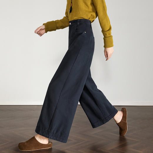西遇复古百搭休闲裤女秋季新款高腰宽松直筒阔腿裤九分裤H0055228 商品图3
