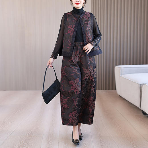 KQL422H8200 欧洲站2025秋季新款休闲百搭花苞阔腿裤女时尚洋气马甲两件套 商品图2