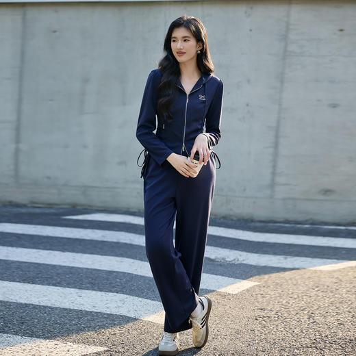 奢姿大码女装2025秋季胖妹妹时尚连帽拉链上衣气质阔腿裤两件套装9953994211AB 商品图0