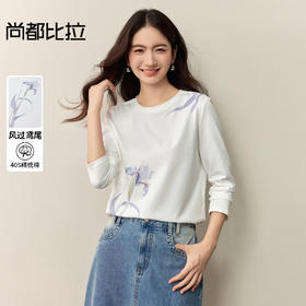 【内购】【鸢尾花】简约通勤圆领艺术数码印花长袖精梳棉T恤-153TG2502