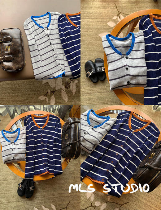 卷边条纹开衫 商品图0