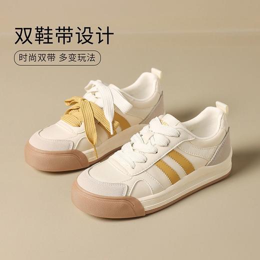 ZHR则则米黄双鞋带复古板鞋女2025新款增高透气德训鞋厚底休闲鞋 商品图3