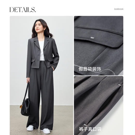 【内购】【撞色线设计】经典翻驳领西装外套撞色线设计裤腰打褶长裤两件套-153ZE2364 商品图3