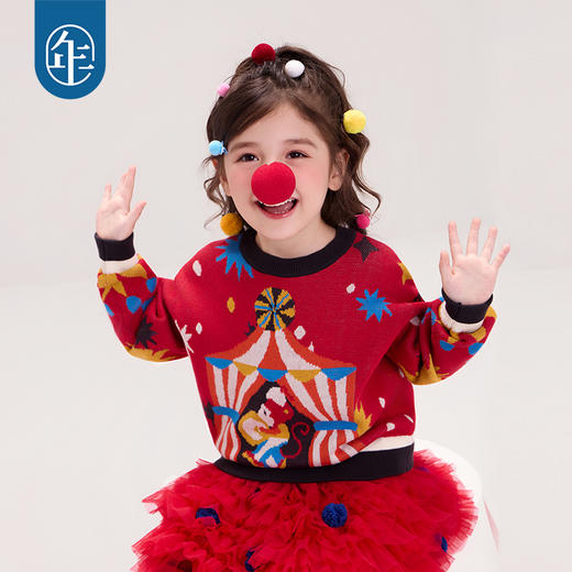 年衣童装毛衣女童25秋冬新款加厚保暖男童套头圆领戏境巡游毛衣 商品图1