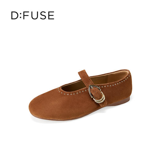 Dfuse迪芙斯2025秋季新款复古一字带奶奶鞋法式铆钉平底玛丽珍鞋休闲单鞋DFD3111029 商品图6