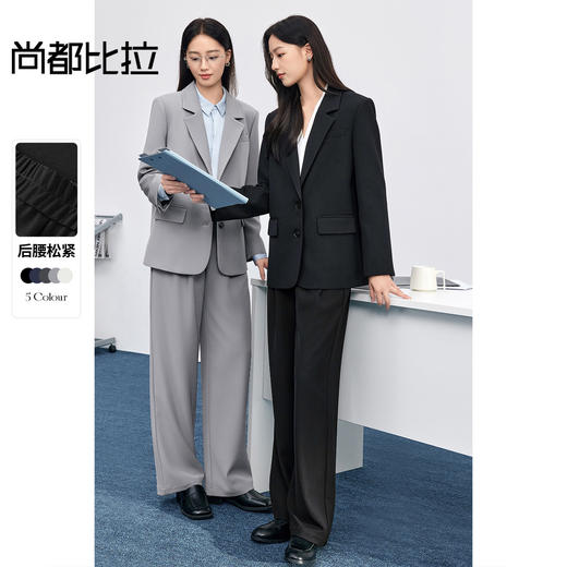 【内购】尚都比拉面试职业正装易打理通勤职场教师穿搭后腰松紧直筒长裤-Q53KA1654 商品图0