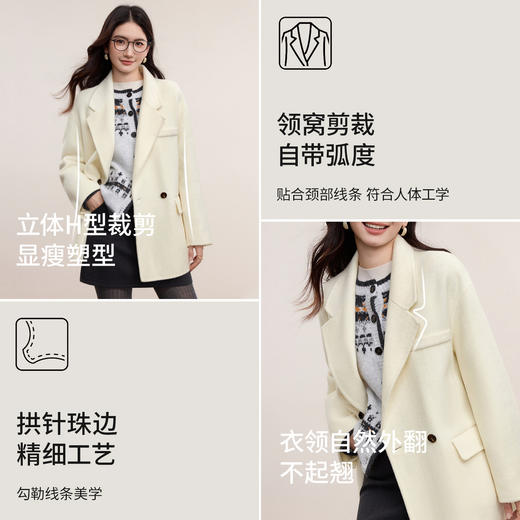 【内购】【100%绵羊毛】简约通勤西装领两粒扣长袖中款保暖厚毛呢外套-W54OA8778 商品图4