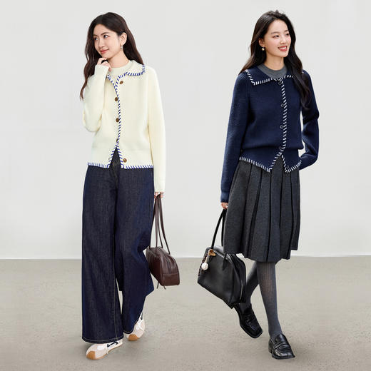 【内购】【艺术线迹】设计感撞色线单排扣翻领宽松显瘦28支安迪绒开衫毛衣-W53EB3377 商品图2