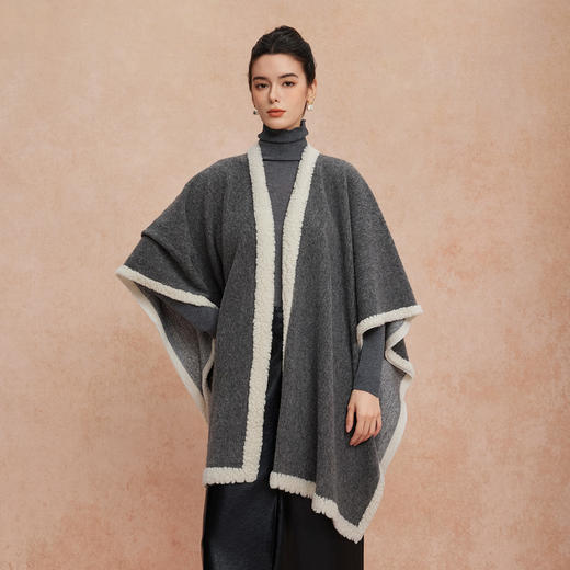 QG635斯尔丽25新款含羊毛净色秋冬高级感百搭披肩斗篷复古大气围巾 商品图5