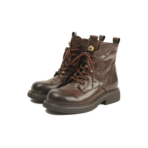 伊伴冬季帅气利落系带马丁靴复古酷感穿搭女鞋B25566320 商品图5