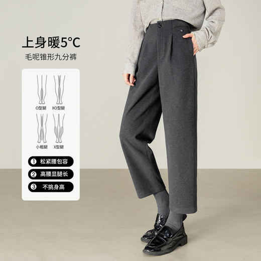 【内购】【御寒保暖】通勤高腰立体单褶显瘦显腿长微弹厚毛呢锥形九分裤-153KL0167 商品图1