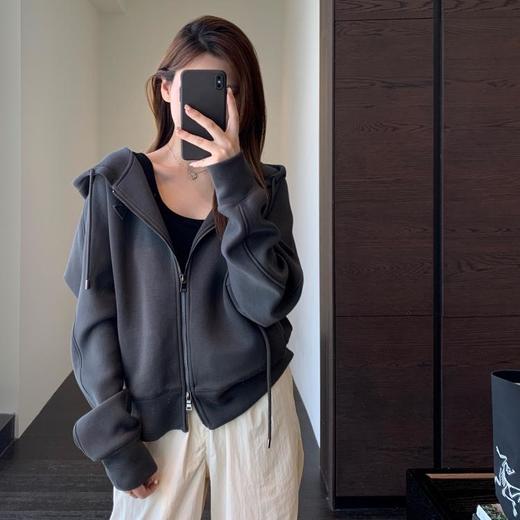 【高品质五明治空气层连帽卫衣】宽松韩版拉链开衫 减龄连帽卫衣 简约百搭 商品图1