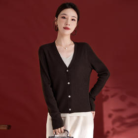 针织开衫秋季桑蚕丝气质v领长袖宽松外穿百搭款毛衣QS1003