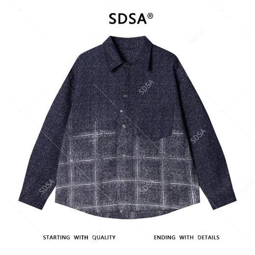 SDSA男士秋冬新款痞帅男装韩版渐变格纹设计长袖衬衫百搭气质衬衣 商品图0