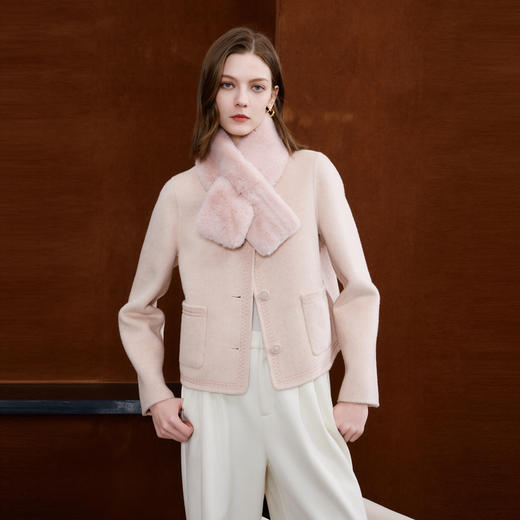 【臻暖围巾】三彩2025新款环保皮草毛绒小围脖保暖樱粉女甜美交叉 商品图2