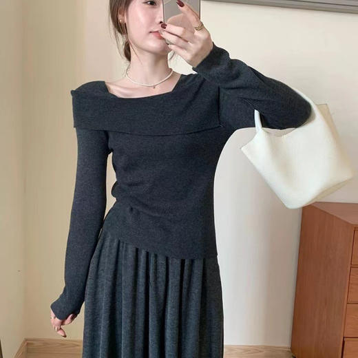 【一字肩假两件淑女上衣】秋冬新款 甜美气质韩版百搭修身显瘦针织衫 商品图9