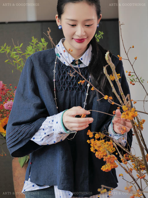 方寸 亚麻手工叠褶短衫 山林曦照 商品图3