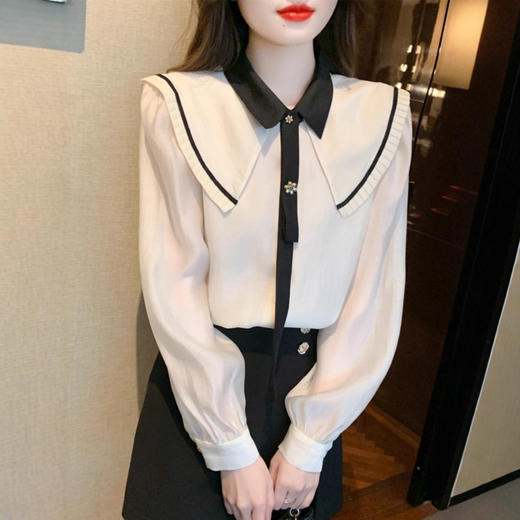 娃娃领长袖衬衫女春秋2025新款设计感小众打底衫高端气质雪纺上衣 商品图2