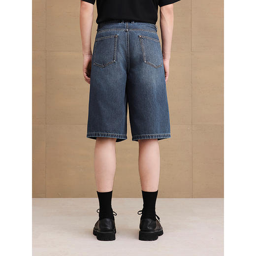 GXG男装 阔腿设计牛仔短裤经典水洗牛仔裤通勤男裤 2025夏季新品 商品图4