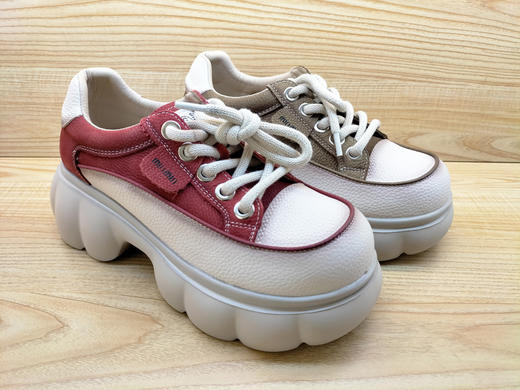 2024春季新款豪行时尚休闲真皮系带女鞋24109039厚底松糕单鞋正品 商品图2