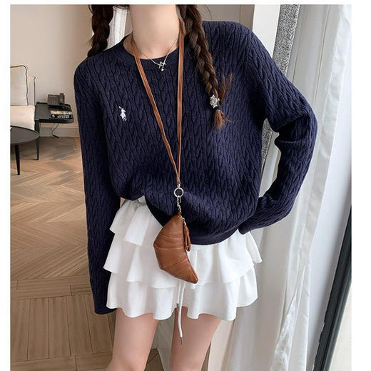 【软糯圆领套头毛衣】秋冬新款慵懒纯色麻花针织衫 内搭打底上衣  商品图2