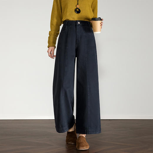 西遇复古百搭休闲裤女秋季新款高腰宽松直筒阔腿裤九分裤H0055228 商品图0