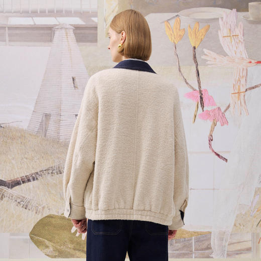 谜底羊毛呢大衣长袖2025冬季新品羊毛拼接牛仔领时尚女254MD1475 商品图2