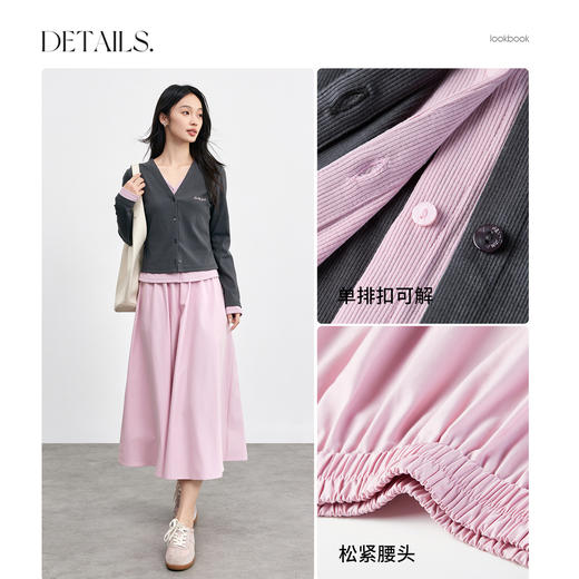 【内购】【懒人套装】优雅通勤撞色拼接假两件V领长袖针织开衫&A字半身裙-153ZC2311 商品图3