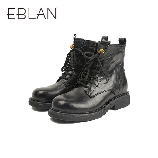 伊伴冬季帅气利落系带马丁靴复古酷感穿搭女鞋B25566320 商品图4