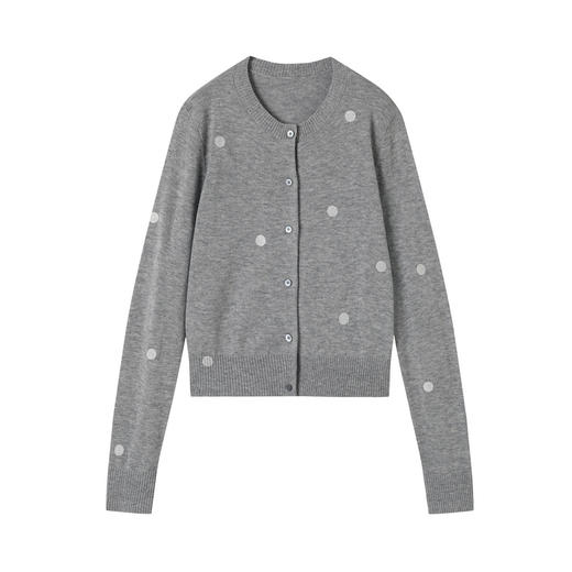 谜底针织开衫长袖2025冬季新品贝壳扣波点印花毛衣女254MZ1897 商品图4