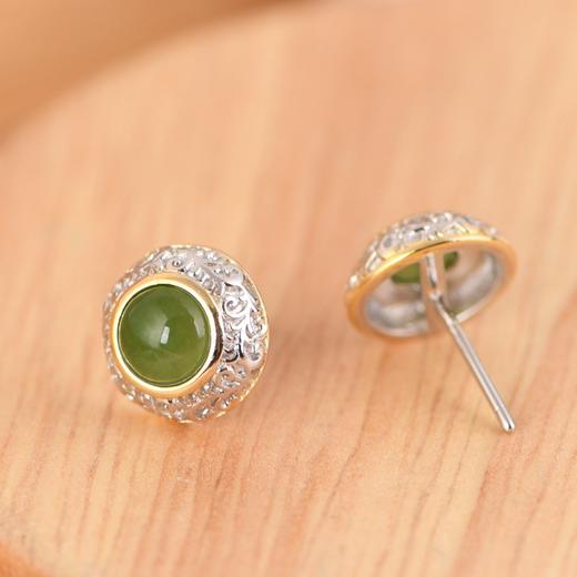 【浅夏诗韵】S925银常青藤镀金镶和田碧玉耳饰【SCH-TRS31665】 商品图2