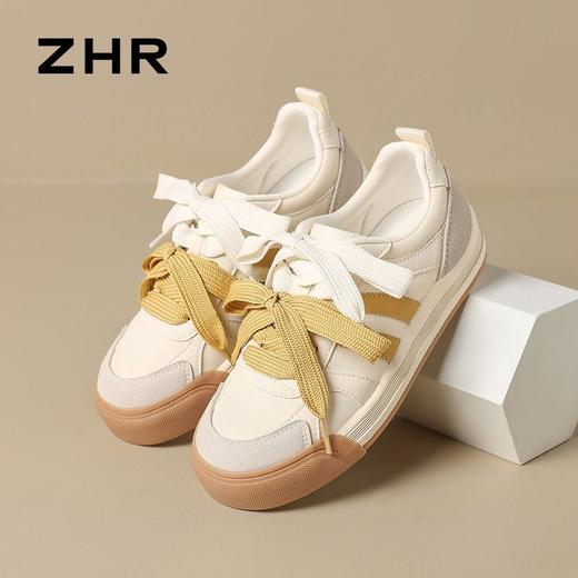 ZHR则则米黄双鞋带复古板鞋女2025新款增高透气德训鞋厚底休闲鞋 商品图0