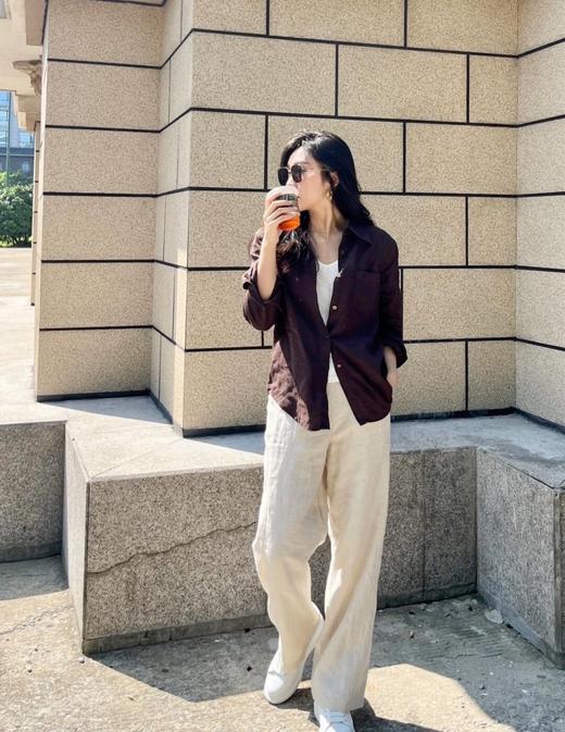 早秋特定颜色老钱风天丝亚麻衬衫 商品图12