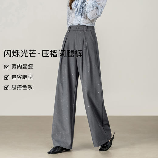 【内购】【遮肉显瘦】都市通勤梨型身材立体压褶细闪亮片宽松显瘦阔腿长裤-153K80519 商品图1