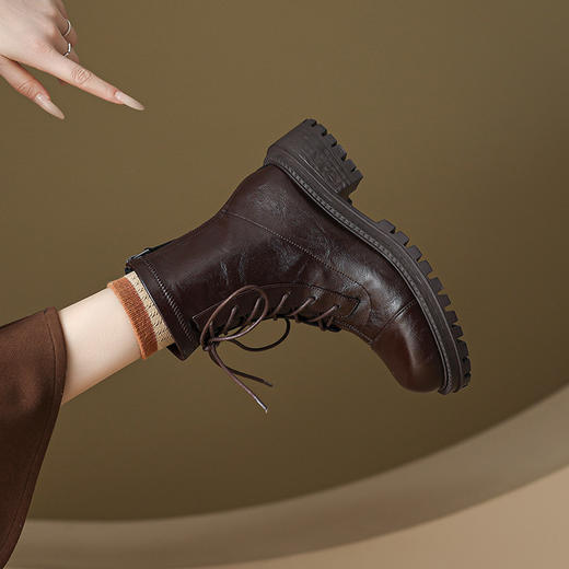 【预售7天】秋冬软皮圆头系带粗跟马丁靴弹力高跟短靴长筒靴XH&M9357D 商品图1