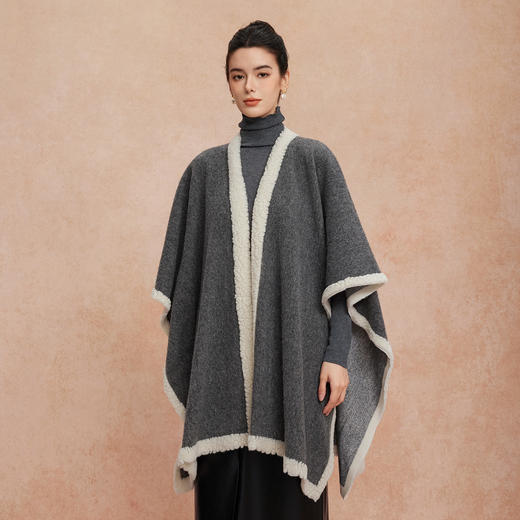 QG635斯尔丽25新款含羊毛净色秋冬高级感百搭披肩斗篷复古大气围巾 商品图7