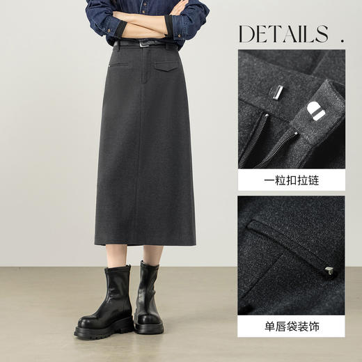 【内购】【基础直筒裙】都市休闲假唇袋装饰裙摆开叉直筒半裙-153QF2835 商品图3