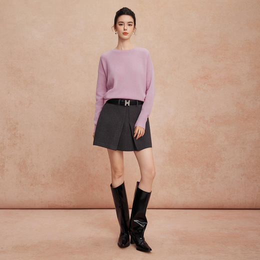 QG639斯尔丽圆领落肩纯色羊毛衫针织衫 商品图3