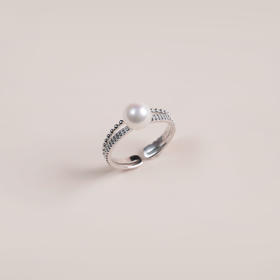 阮仕珍珠 心语系列S925银日本珠AKOYA珍珠戒指 6.5-7mm 正圆 极微瑕 极强光