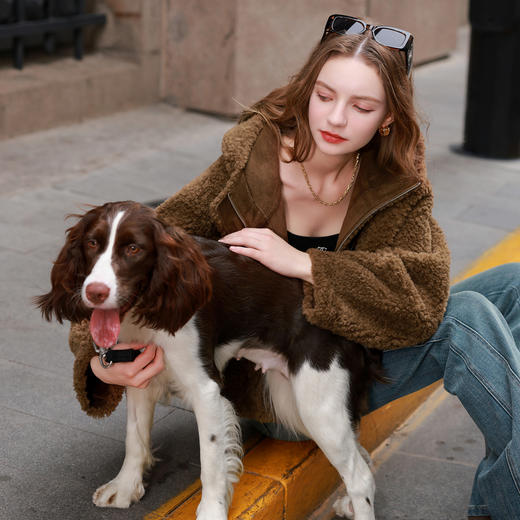 三彩2025冬季新款环保皮草连帽毛毛外套宽松牛角扣休闲M 商品图2