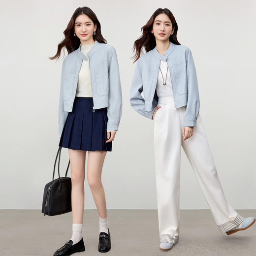 【内购】【显腿长】气质通勤立领金属拉链哑光肌理PU皮衣外套-W53GA3324 商品图2