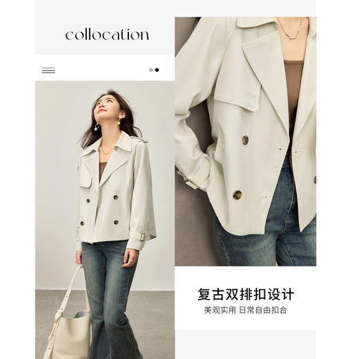 【内购】【双排扣设计】都市翻领设计复古双排扣设计袖袢可调节短风衣外套-W53FB2569 商品图2