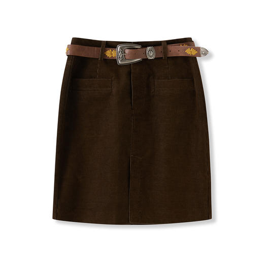 摩登复古灯芯绒前开叉半身裙，高腰显瘦配质感皮带WLZD-2512107 商品图4