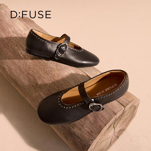 Dfuse迪芙斯2025秋季新款复古一字带奶奶鞋法式铆钉平底玛丽珍鞋休闲单鞋DFD3111029 商品图4