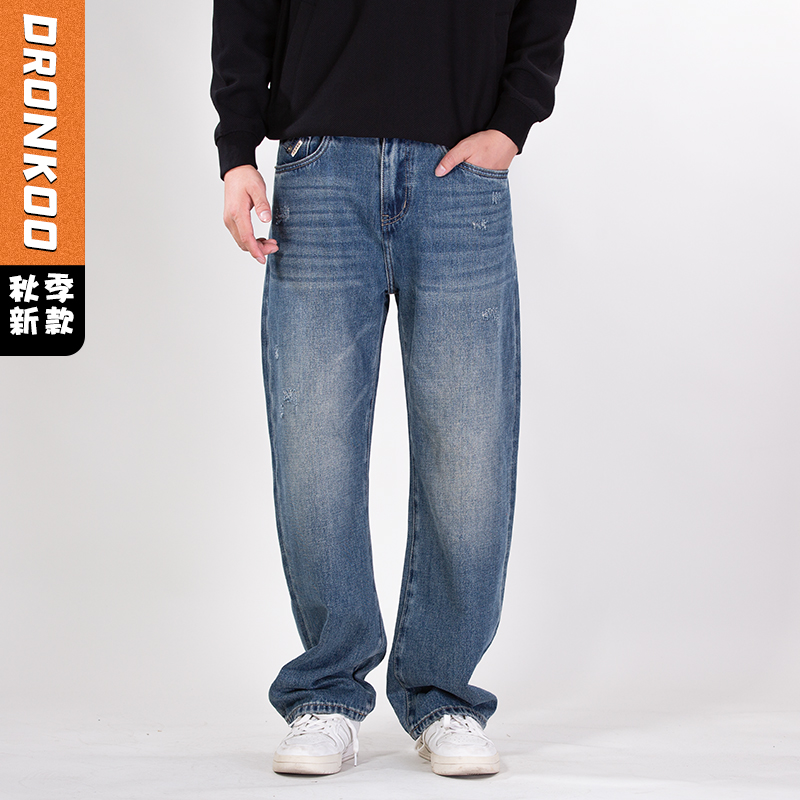 DRONKOO 2025 半松紧腰表袋压角钉扣织唛中厚牛仔长裤