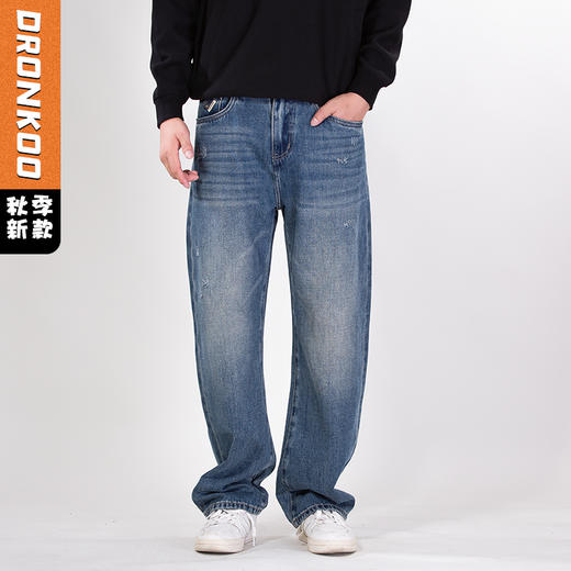 DRONKOO 2025 半松紧腰表袋压角钉扣织唛中厚牛仔长裤 商品图0